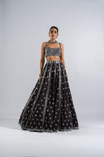 Load image into Gallery viewer, CHARCOAL GREY FLOWER LEHENGA SET.
