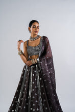 Load image into Gallery viewer, CHARCOAL GREY FLOWER LEHENGA SET.
