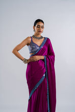 Load image into Gallery viewer, POP WINE SATIN CHIFFON SAREE SET
