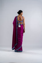 Load image into Gallery viewer, POP WINE SATIN CHIFFON SAREE SET
