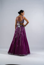 Load image into Gallery viewer, POP WINE LINEAR DROP LEHENGA WITH METALLIC BLOUSE
