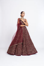 Load image into Gallery viewer, Maroon fully embroidered corset lehnga set
