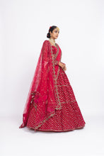 Load image into Gallery viewer, Red floral bridal lehenga set
