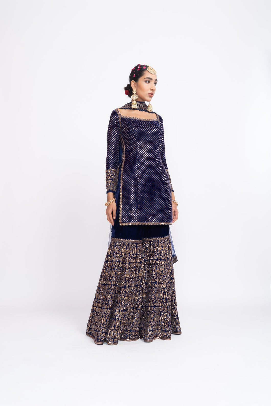 Navy blue kurta sharara set