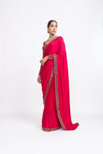 Load image into Gallery viewer, Red satin saree set
