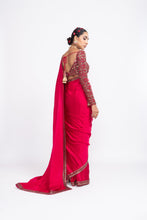 Load image into Gallery viewer, Red satin saree set
