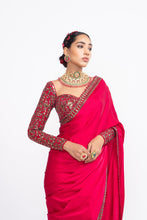 Load image into Gallery viewer, Red satin saree set
