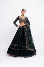 Load image into Gallery viewer, Deep green double tier lehnga set
