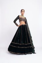 Load image into Gallery viewer, Deep green double tier lehnga set

