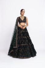 Load image into Gallery viewer, Deep green full tier lehnga set
