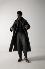 Load image into Gallery viewer, Black long overcoat with Loose Weave Sleeves
